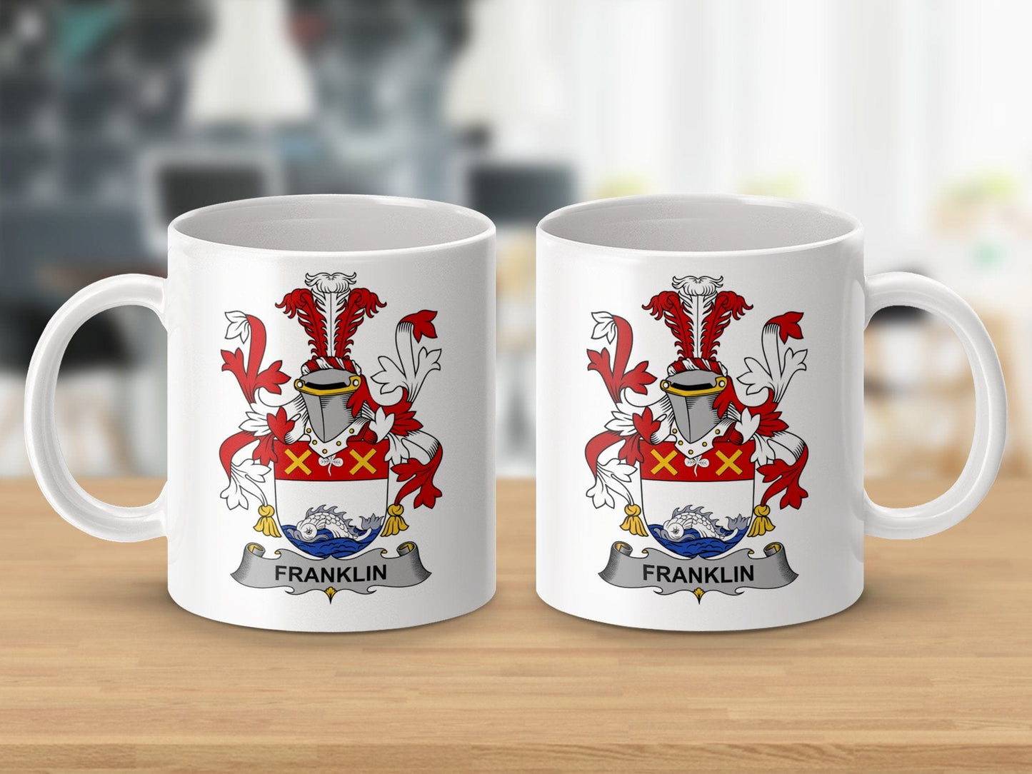 Physical Item 11oz / White Franklin Surname Irish Heraldry Ceramic Mug