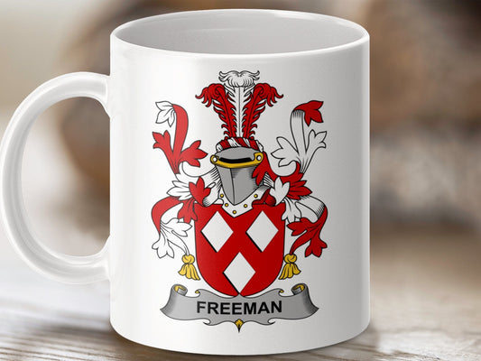 Physical Item 11oz / White Freeman Surname Irish Heraldry Ceramic Mug