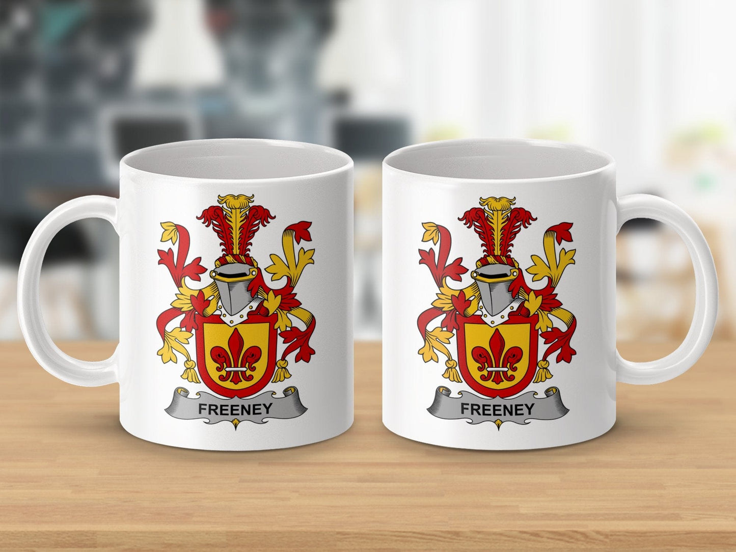 Physical Item 11oz / White Freeney Surname Irish Heraldry Ceramic Mug