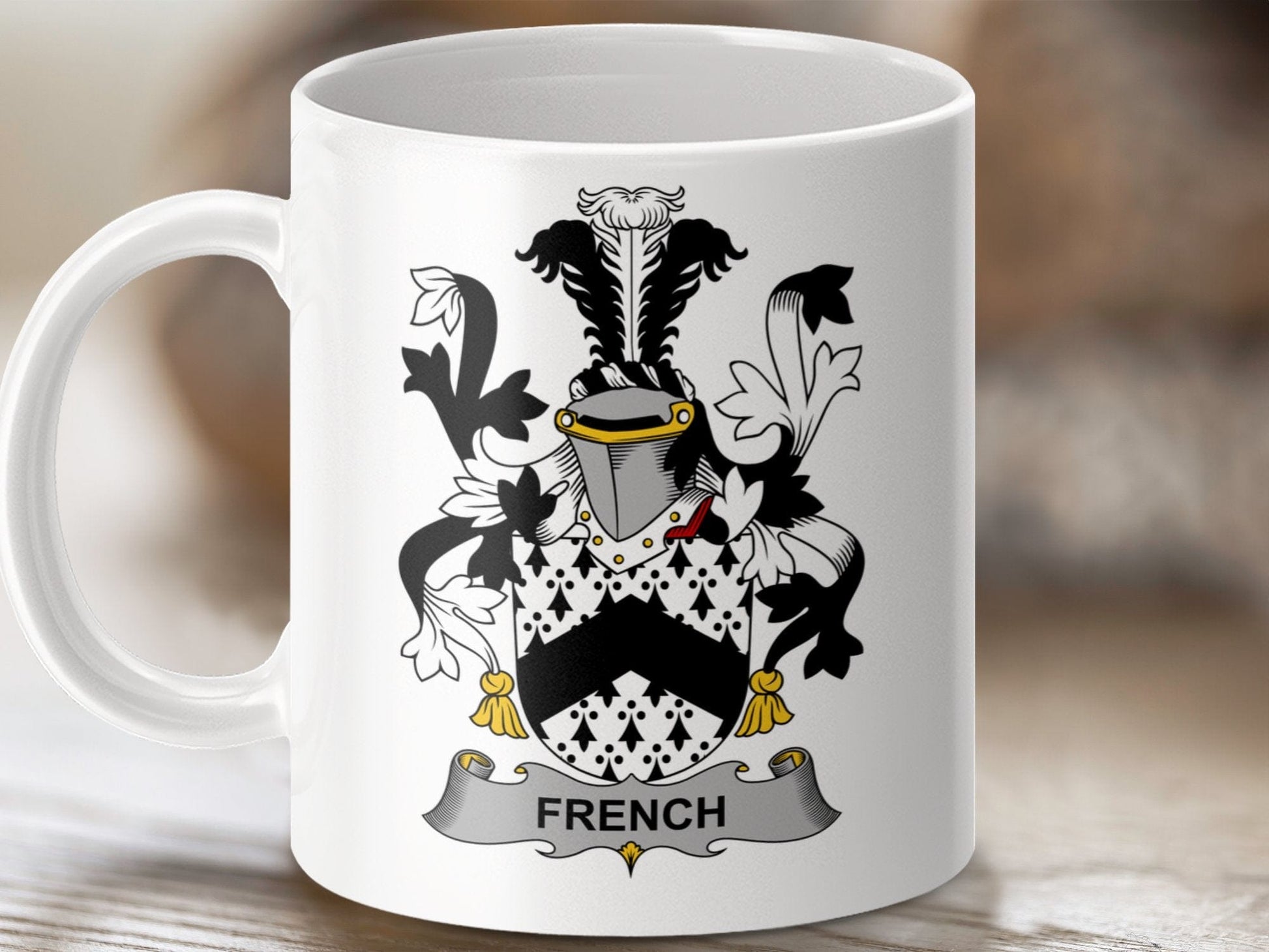 Physical Item 11oz / White French Surname Irish Heraldry Ceramic Mug