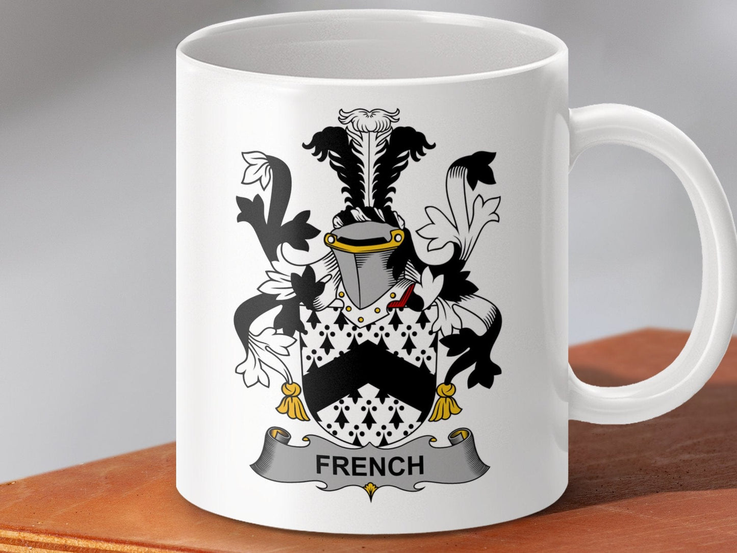 Physical Item 11oz / White French Surname Irish Heraldry Ceramic Mug