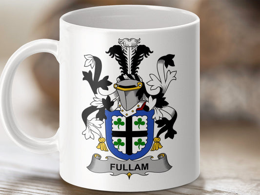 Physical Item 11oz / White Fullam Surname Irish Heraldry Ceramic Mug