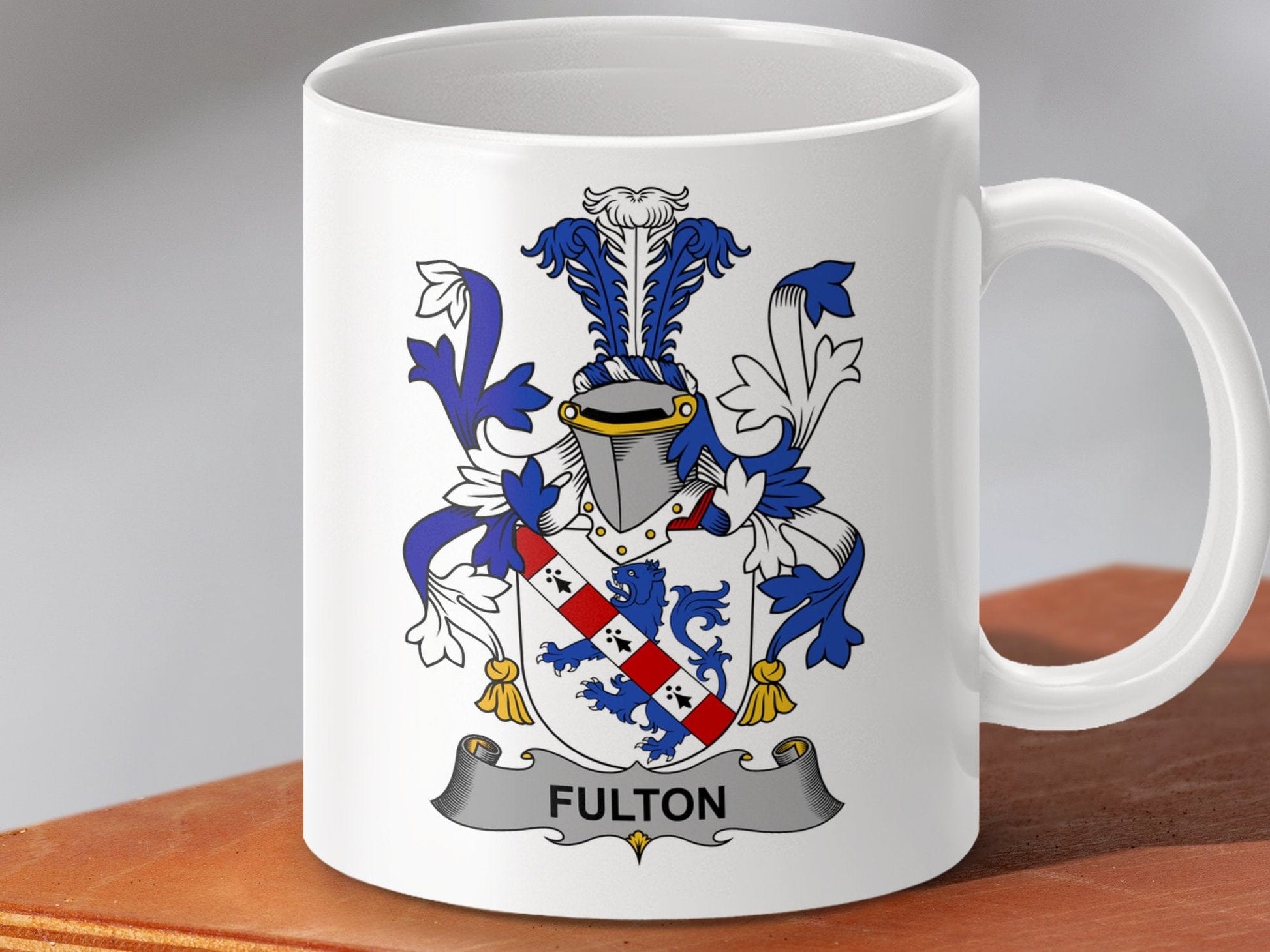 Physical Item 11oz / White Fulton Surname Irish Heraldry Ceramic Mug