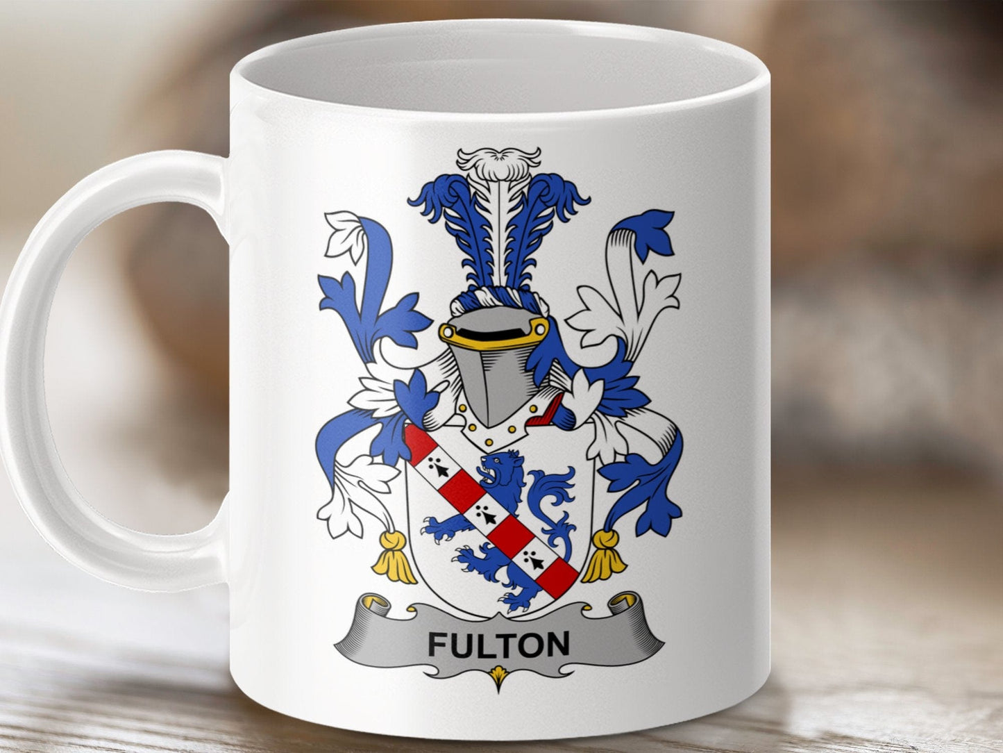 Physical Item 11oz / White Fulton Surname Irish Heraldry Ceramic Mug