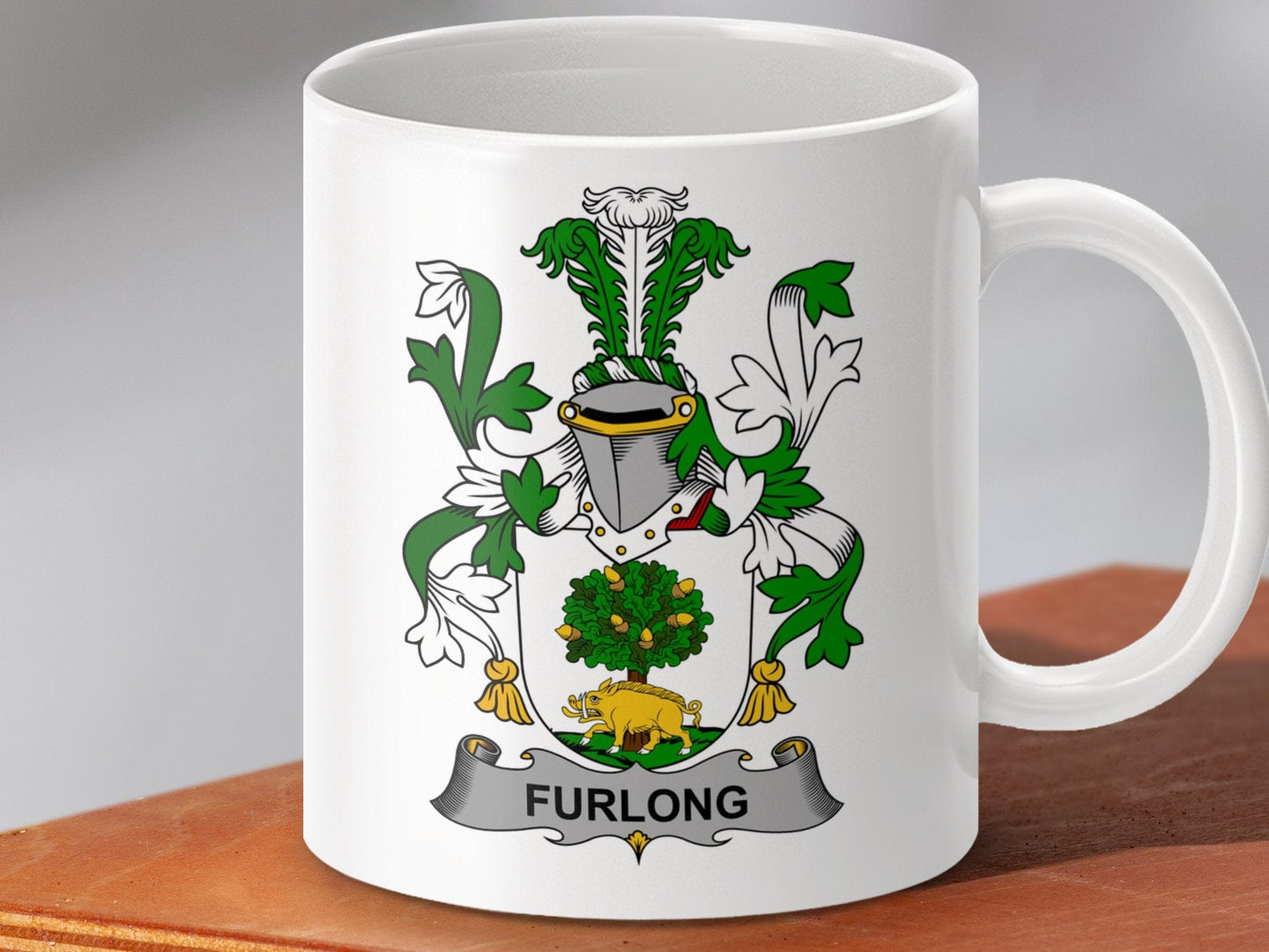 Physical Item 11oz / White Furlong Surname Irish Heraldry Ceramic Mug