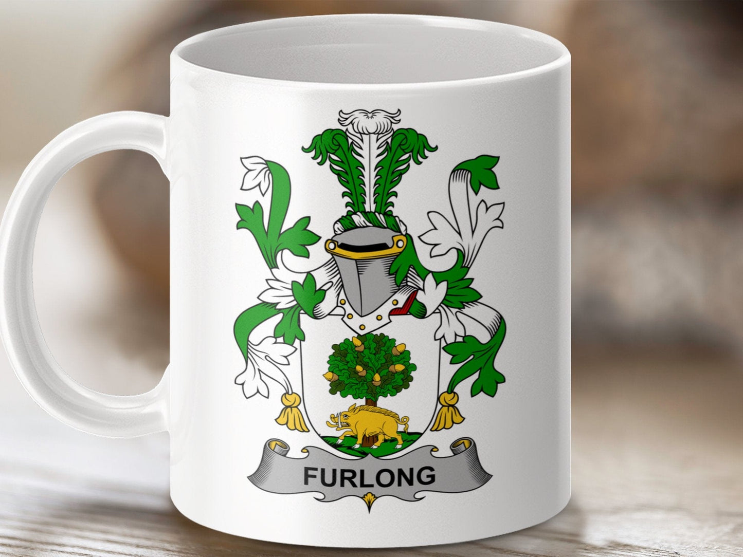 Physical Item 11oz / White Furlong Surname Irish Heraldry Ceramic Mug