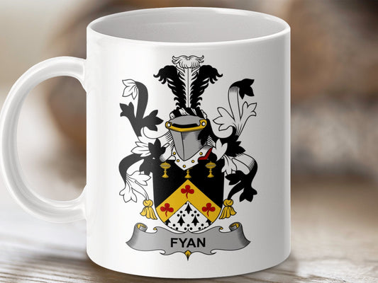 Physical Item 11oz / White Fyan Surname Irish Heraldry Ceramic Mug