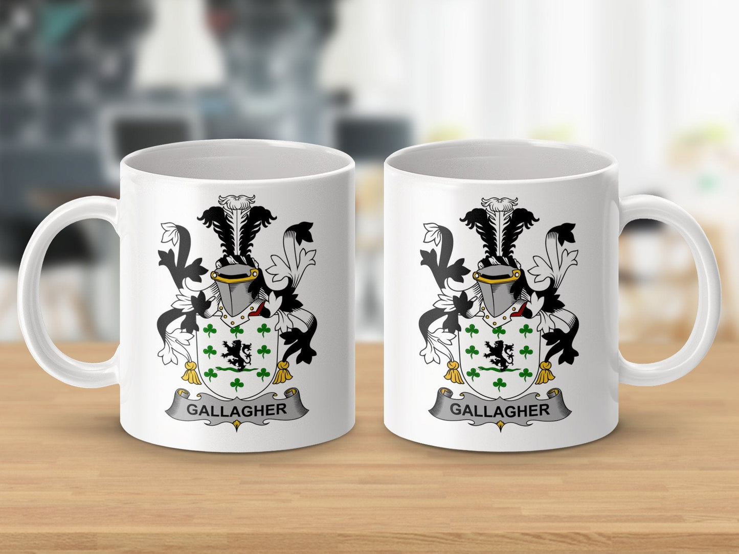 Physical Item 11oz / White Gallagher Surname Irish Heraldry Ceramic Mug