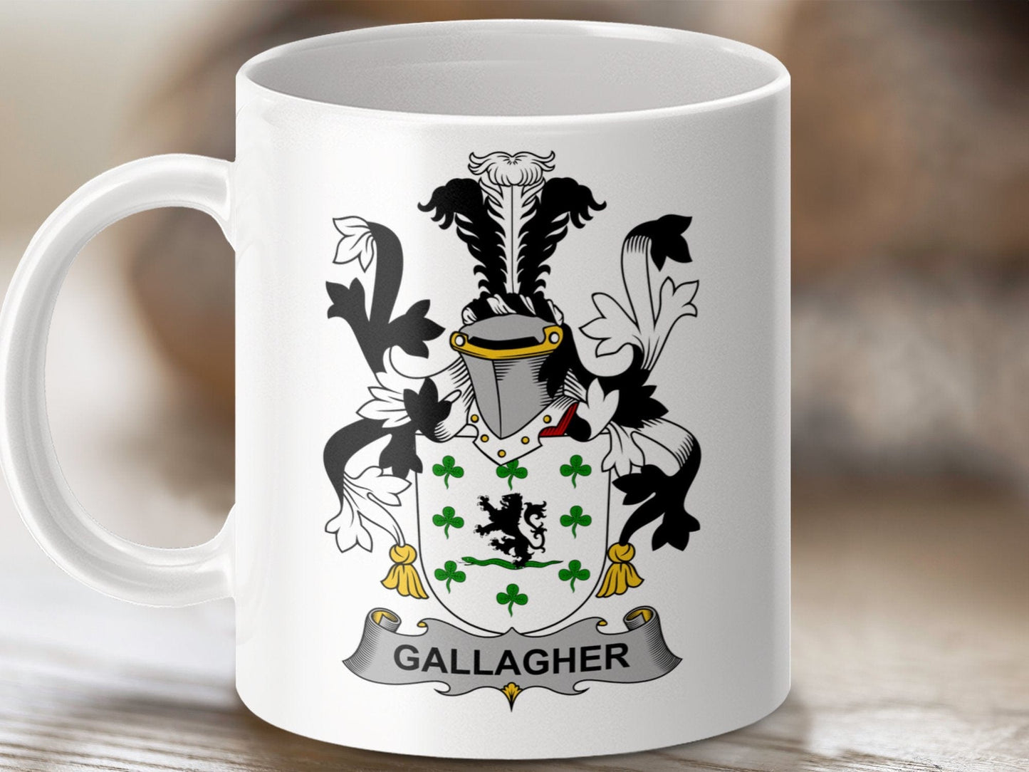 Physical Item 11oz / White Gallagher Surname Irish Heraldry Ceramic Mug