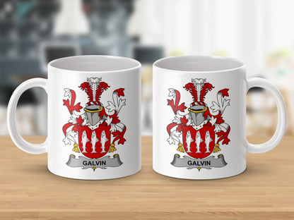 Physical Item 11oz / White Galvin Surname Irish Heraldry Ceramic Mug