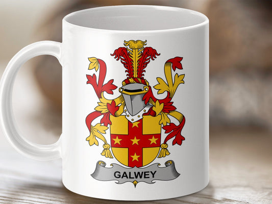 Physical Item 11oz / White Galwey Surname Irish Heraldry Ceramic Mug