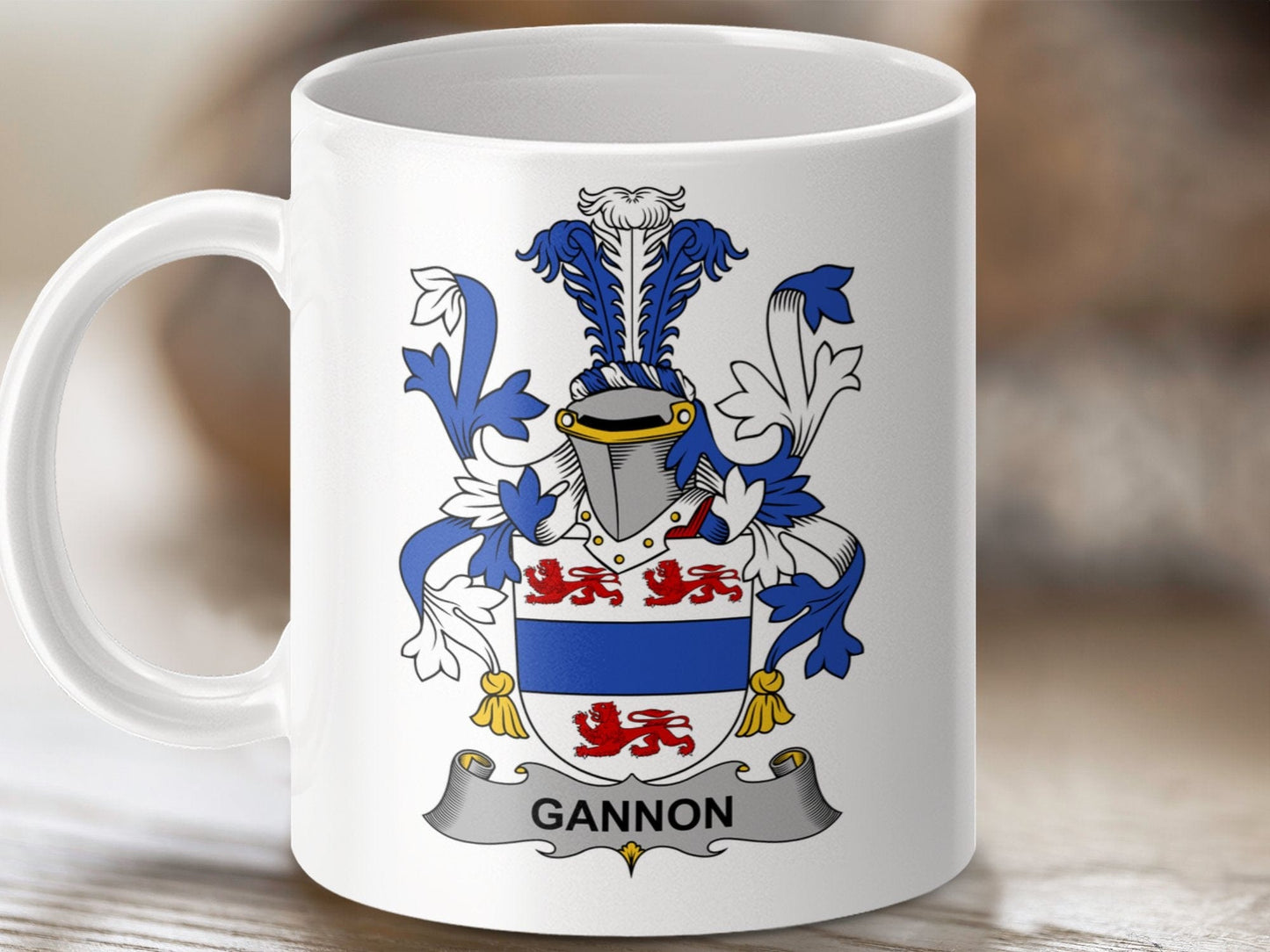 Physical Item 11oz / White Gannon Surname Irish Heraldry Coffee or Tea Mug