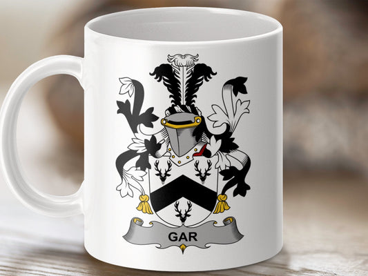 Physical Item 11oz / White Gar Surname Irish Heraldry Ceramic Mug