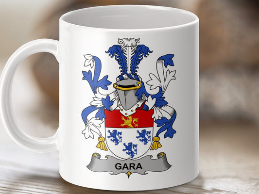 Physical Item 11oz / White Gara Surname Irish Heraldry Ceramic Mug