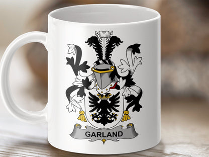 Physical Item 11oz / White Garland Surname Irish Heraldry Ceramic Mug