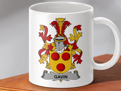 Physical Item 11oz / White Gavin Surname Irish Heraldry Ceramic Mug