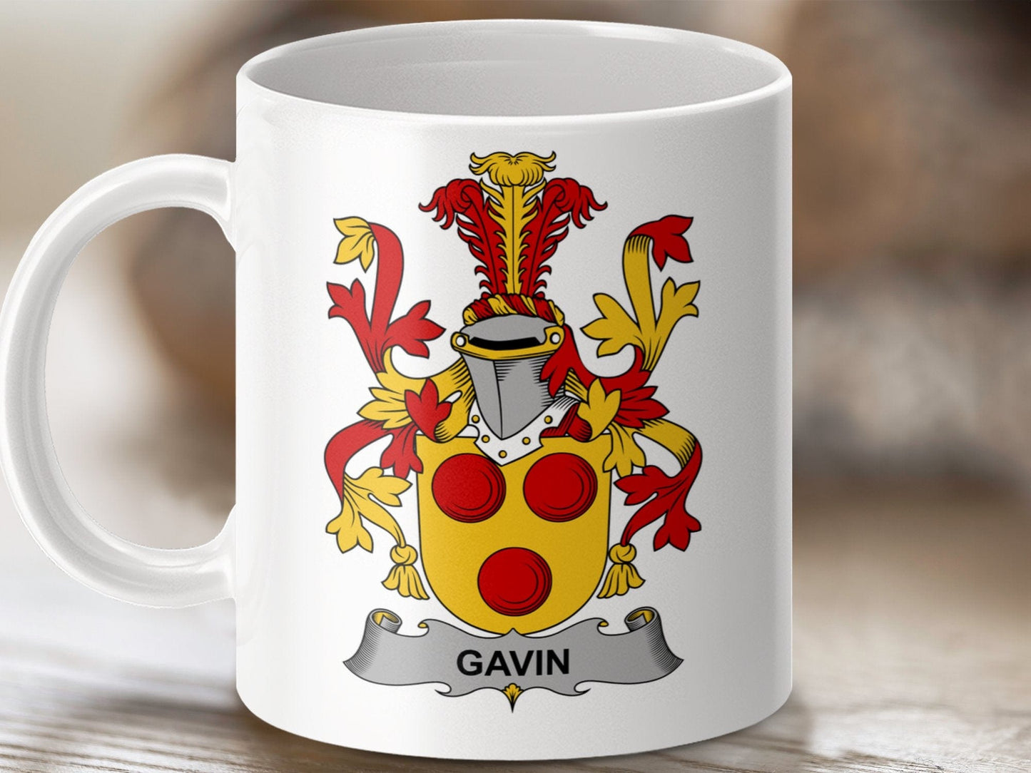 Physical Item 11oz / White Gavin Surname Irish Heraldry Ceramic Mug