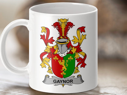 Physical Item 11oz / White Gaynor Surname Irish Heraldry Ceramic Mug