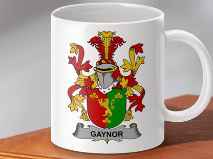 Physical Item 11oz / White Gaynor Surname Irish Heraldry Ceramic Mug