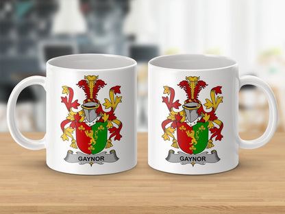 Physical Item 11oz / White Gaynor Surname Irish Heraldry Ceramic Mug