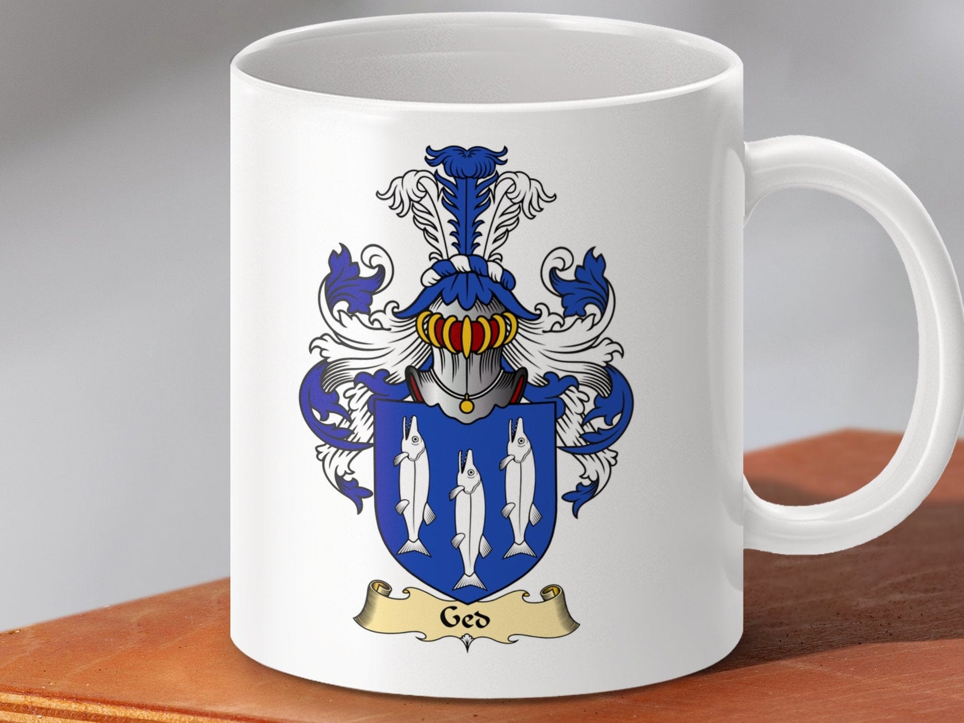 Physical Item 11oz / White Ged Clan Crest Shield Design Scottish Mug