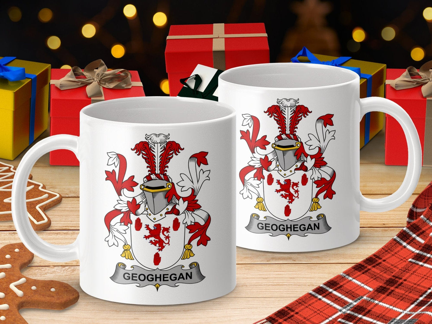 Physical Item 11oz / White Geoghegan Surname Irish Heraldry Ceramic Mug