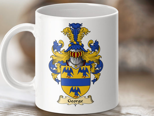 Physical Item 11oz / White George Clan Coat of Arms Scottish mug