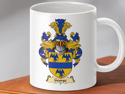 Physical Item 11oz / White George Clan Coat of Arms Scottish mug