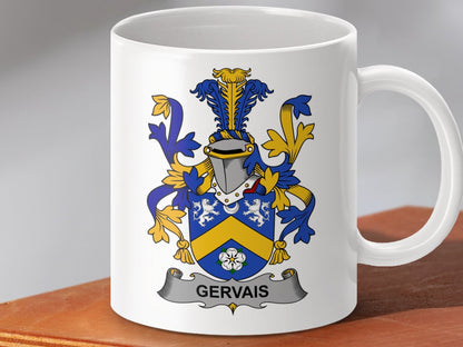 Physical Item 11oz / White Gervais Surname Irish Heraldry Ceramic Mug