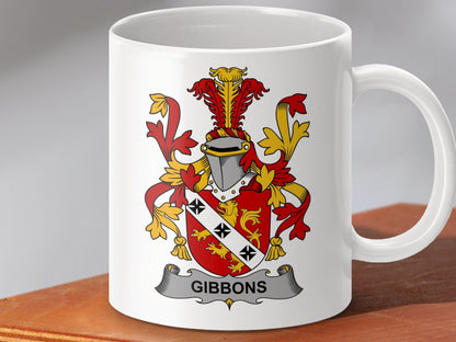 Physical Item 11oz / White Gibbons Surname Irish Heraldry Ceramic Mug