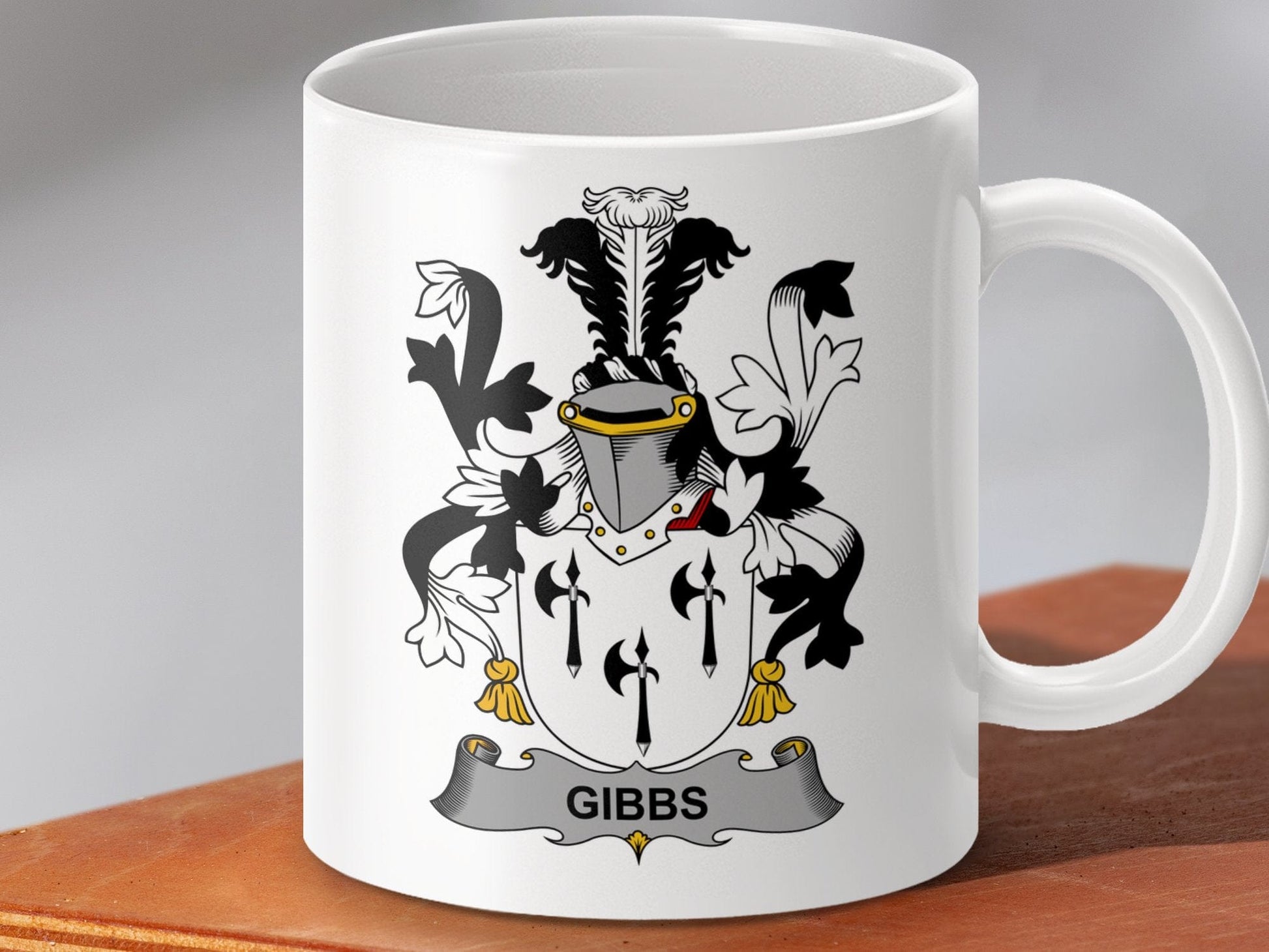 Physical Item 11oz / White Gibbs Surname Irish Heraldry Ceramic Mug