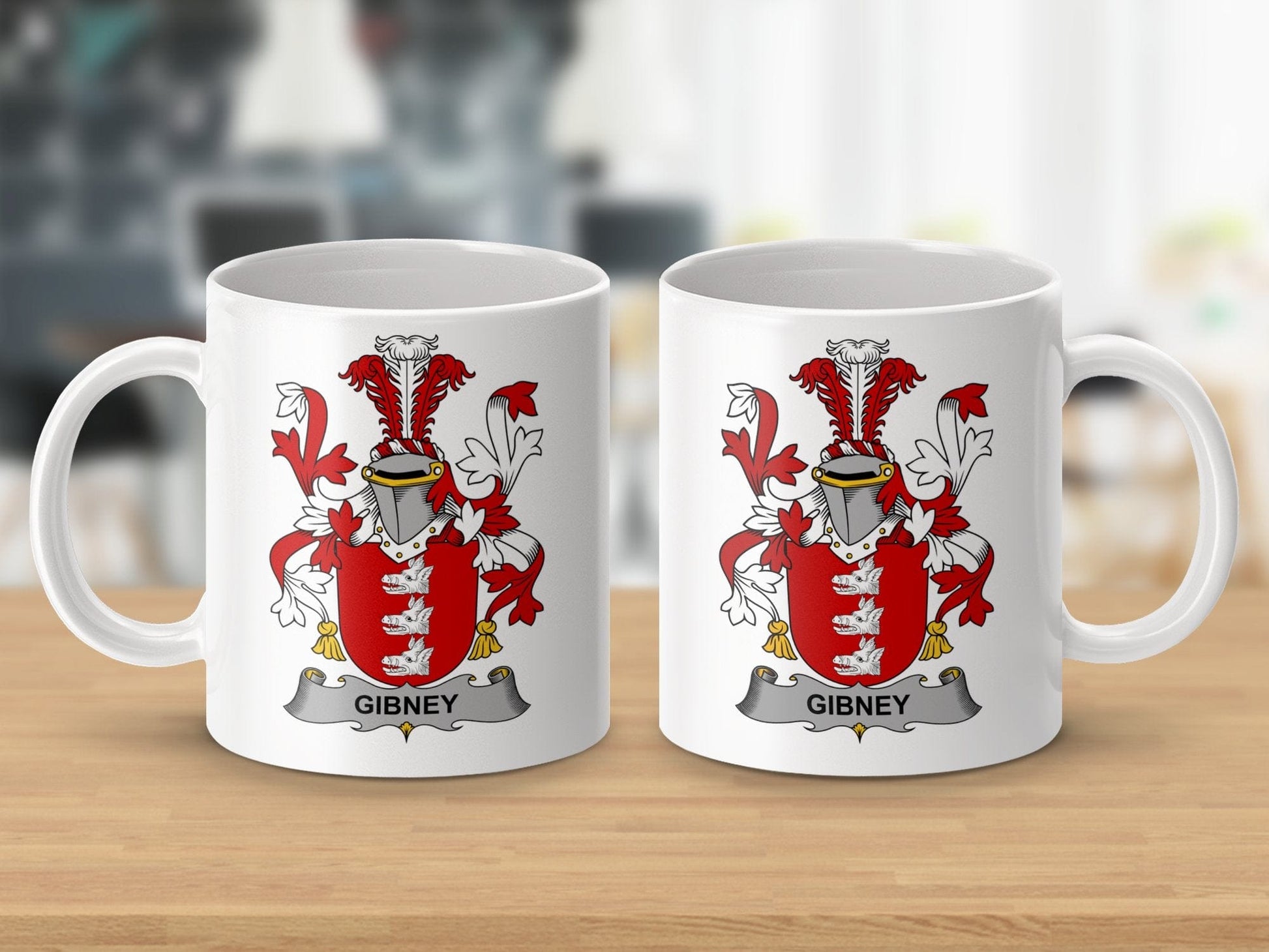 Physical Item 11oz / White Gibney Surname Irish Heraldry Ceramic Mug