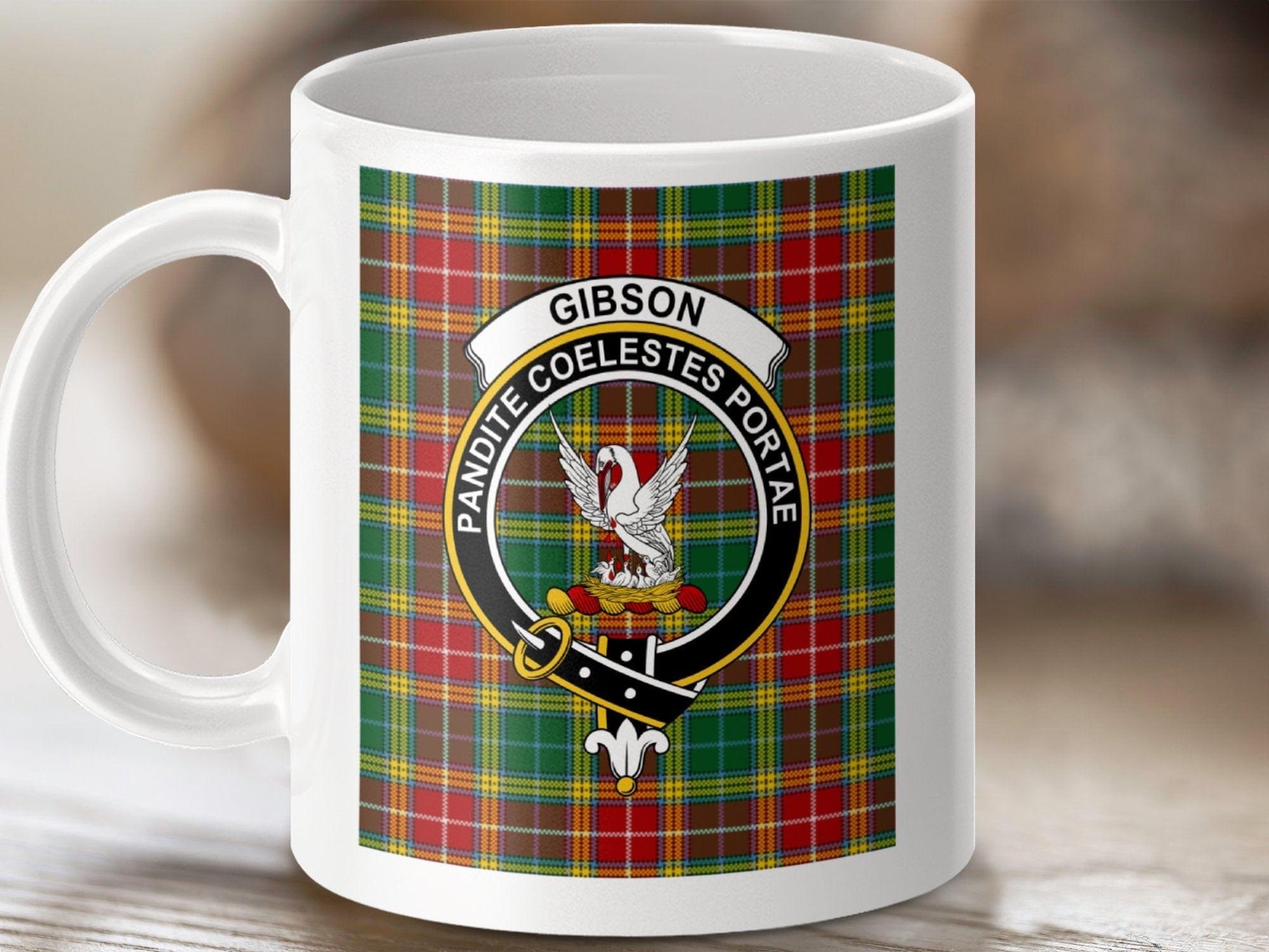 Physical Item 11oz / White Gibson Clan Scottish Tartan Crest Mug