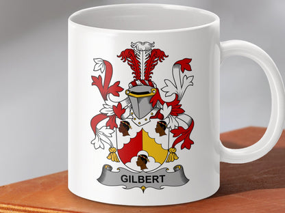 Physical Item 11oz / White Gilbert Surname Irish Heraldry Ceramic Mug