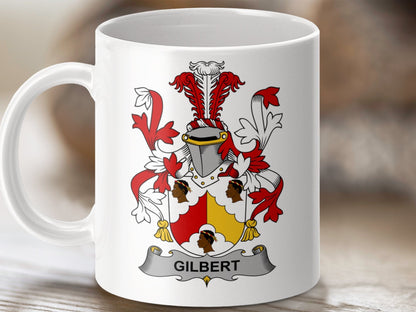 Physical Item 11oz / White Gilbert Surname Irish Heraldry Ceramic Mug