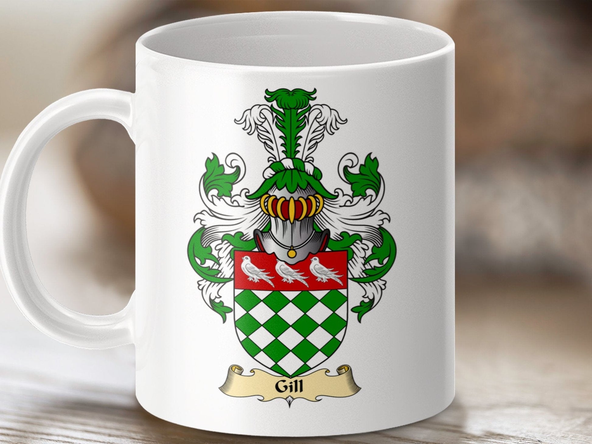 Physical Item 11oz / White Gill Clan Crest Heraldry Emblem Scottish Coat Arms Mug