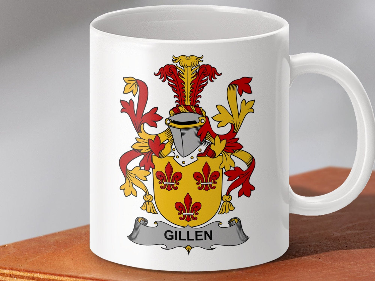 Physical Item 11oz / White Gillen Surname Irish Heraldry Ceramic Mug