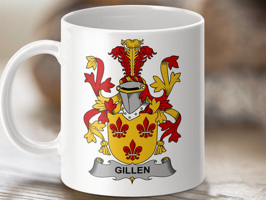 Physical Item 11oz / White Gillen Surname Irish Heraldry Ceramic Mug