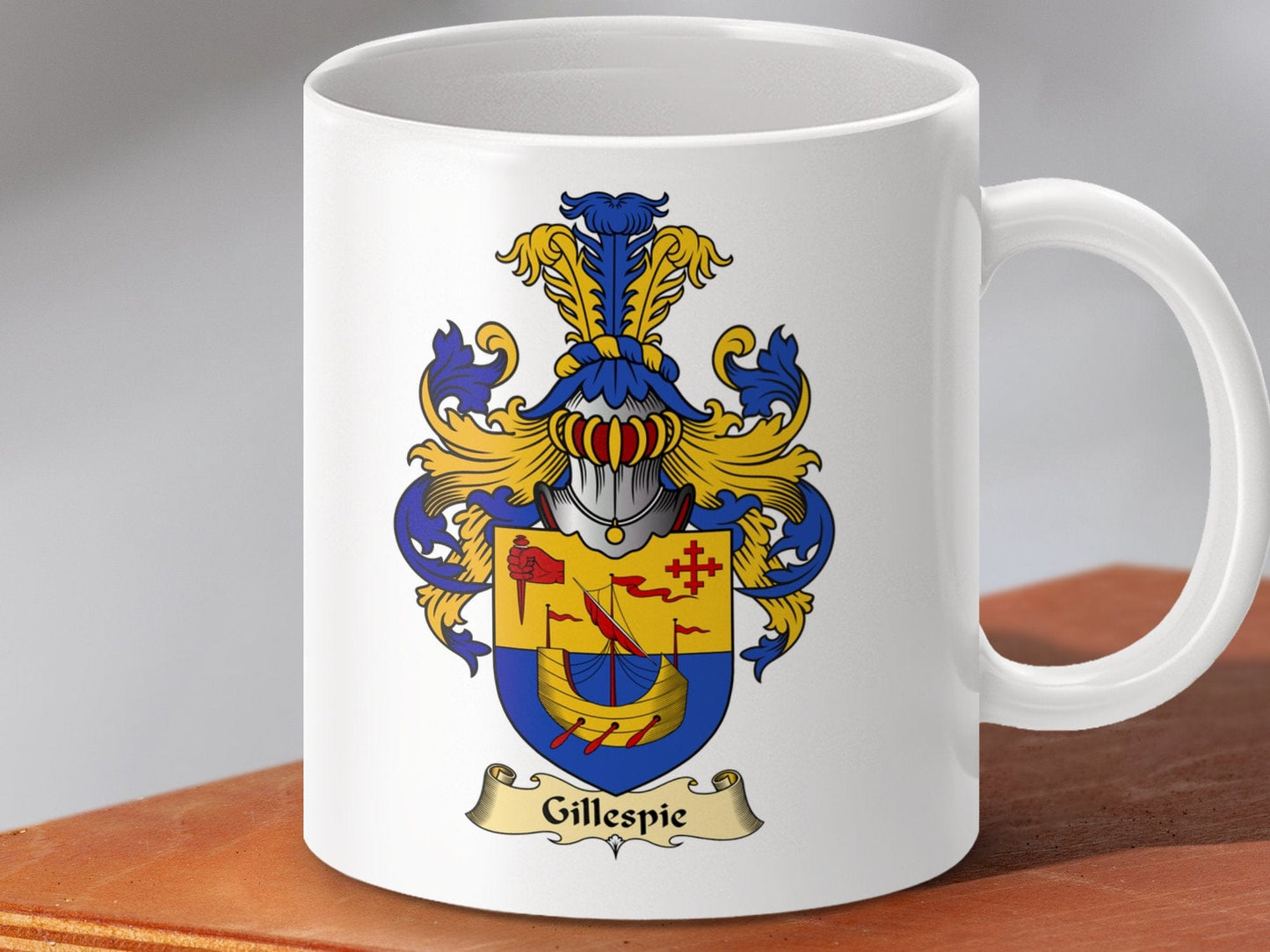 Physical Item 11oz / White Gillespie Clan Coat Of Arms Scottish Mug