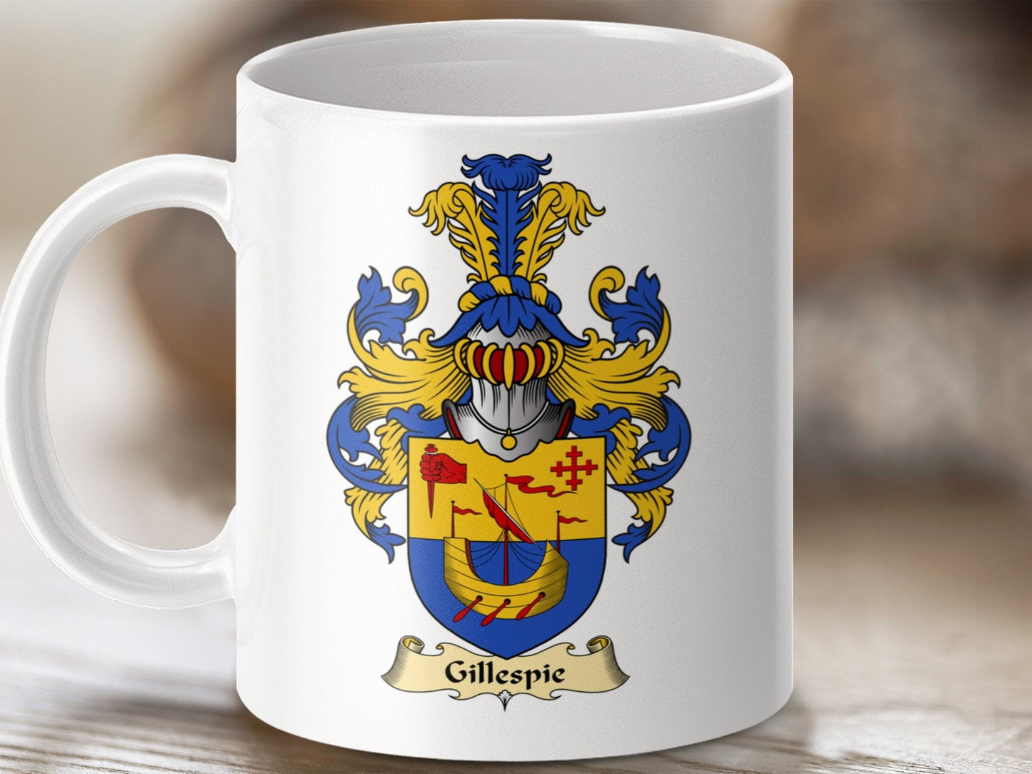 Physical Item 11oz / White Gillespie Clan Coat Of Arms Scottish Mug