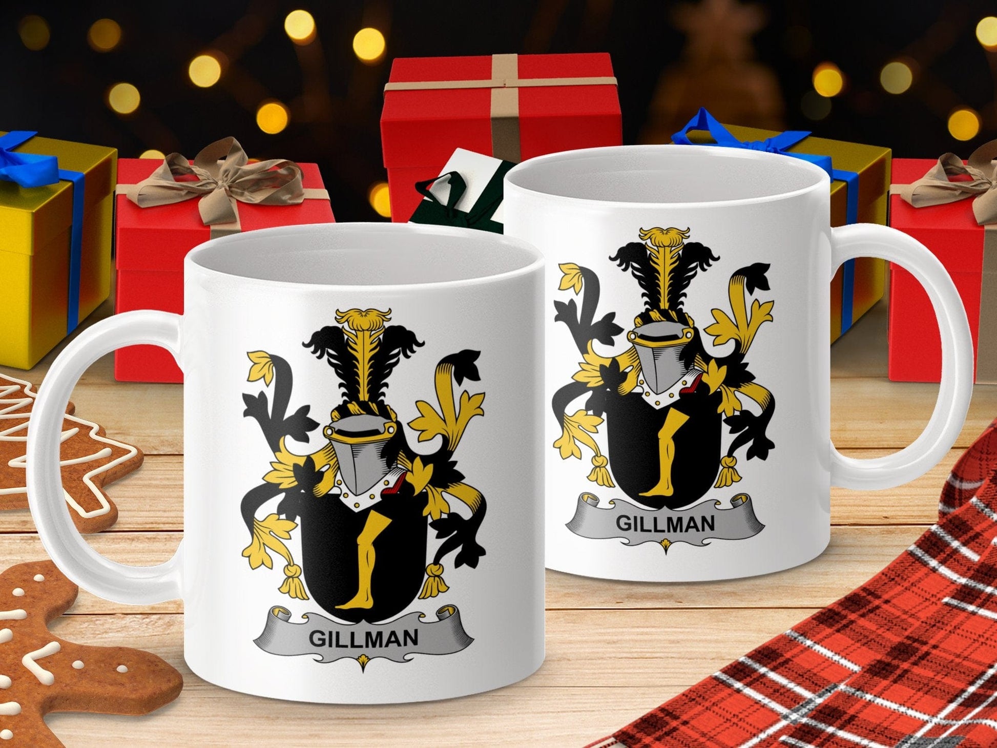 Physical Item 11oz / White Gillman Surname Irish Coat of Arms Heraldry Mug