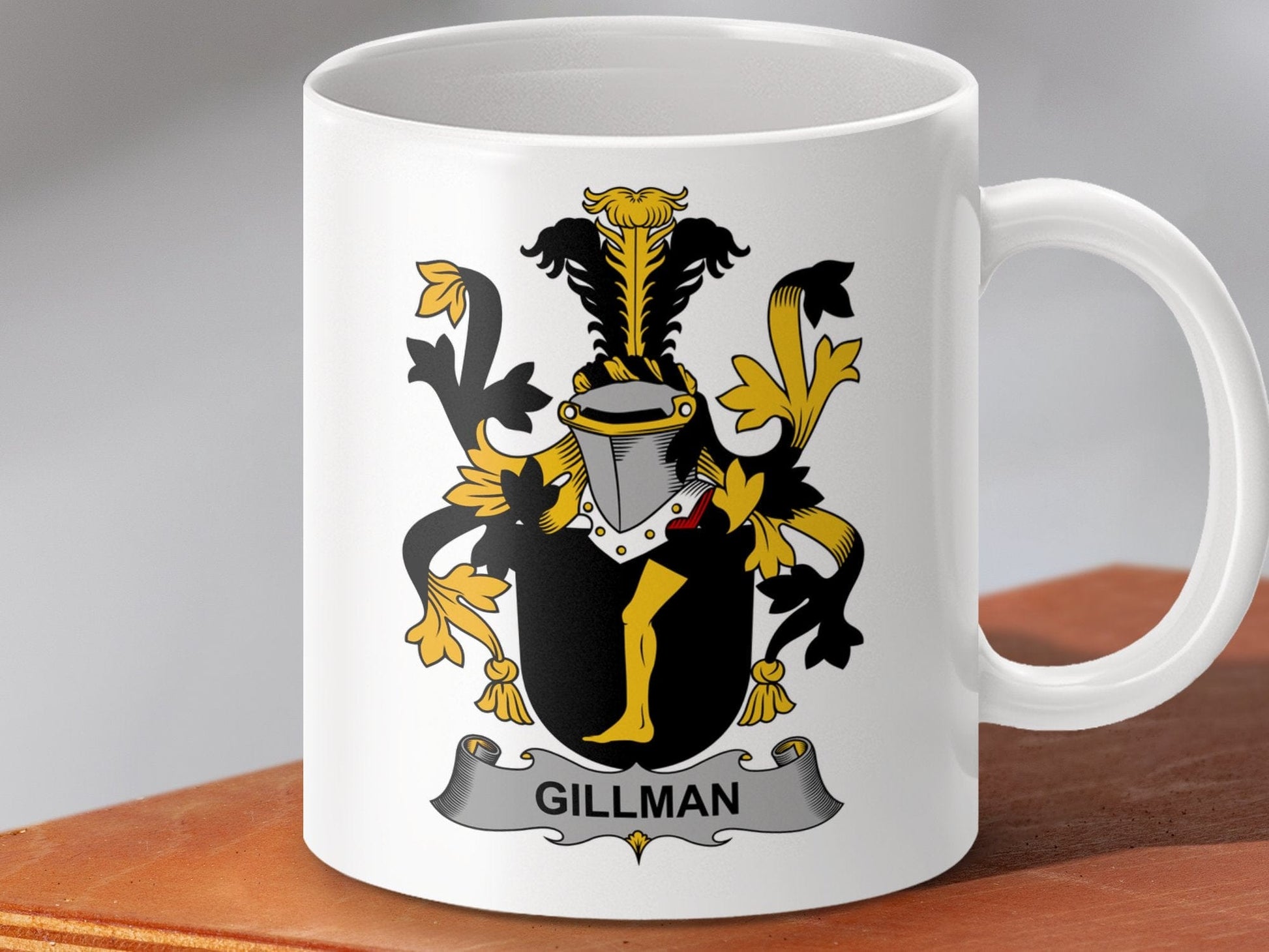 Physical Item 11oz / White Gillman Surname Irish Coat of Arms Heraldry Mug