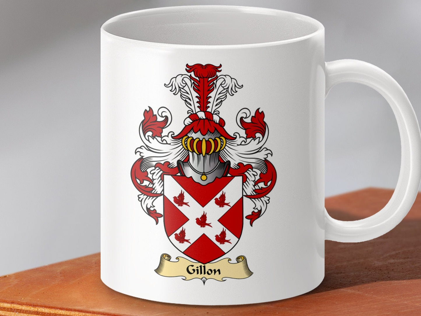 Physical Item 11oz / White Gillon Family Crest Coat of Arms Scottish Mug