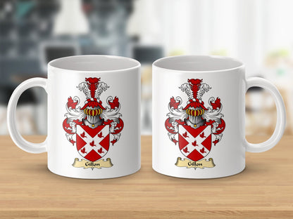 Physical Item 11oz / White Gillon Family Crest Coat of Arms Scottish Mug