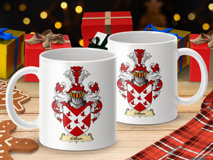 Physical Item 11oz / White Gillon Family Crest Coat of Arms Scottish Mug