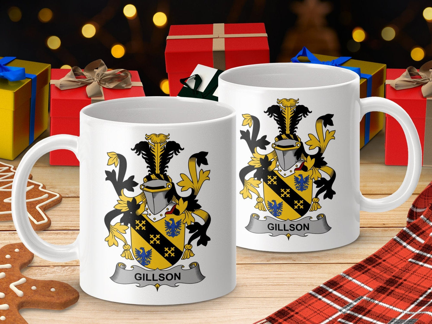 Physical Item 11oz / White Gillson Surname Irish Heraldry Family Crest Mug