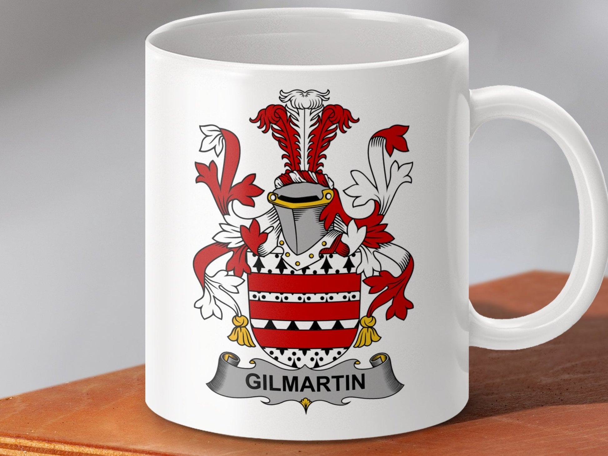 Physical Item 11oz / White Gilmartin Surname Irish Heraldry Ceramic Mug