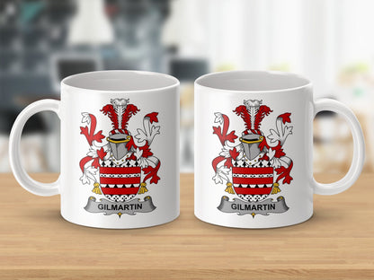 Physical Item 11oz / White Gilmartin Surname Irish Heraldry Ceramic Mug