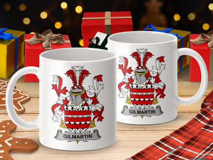 Physical Item 11oz / White Gilmartin Surname Irish Heraldry Ceramic Mug