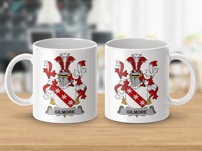 Physical Item 11oz / White Gilmore Surname Irish Heraldry Ceramic Coffee Mug